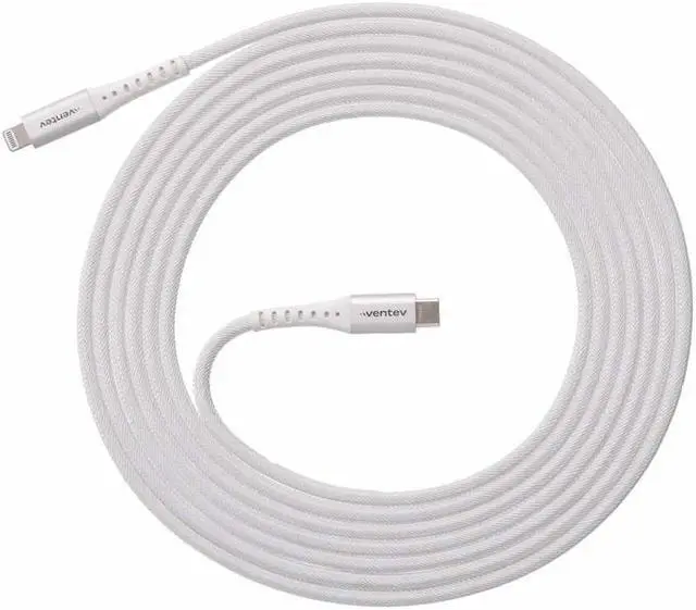 Alt view image 2 of 5 - Ventev (10-Ft) Alloy Braided USB-C to Lightning 8-Pin MFi Cable - White