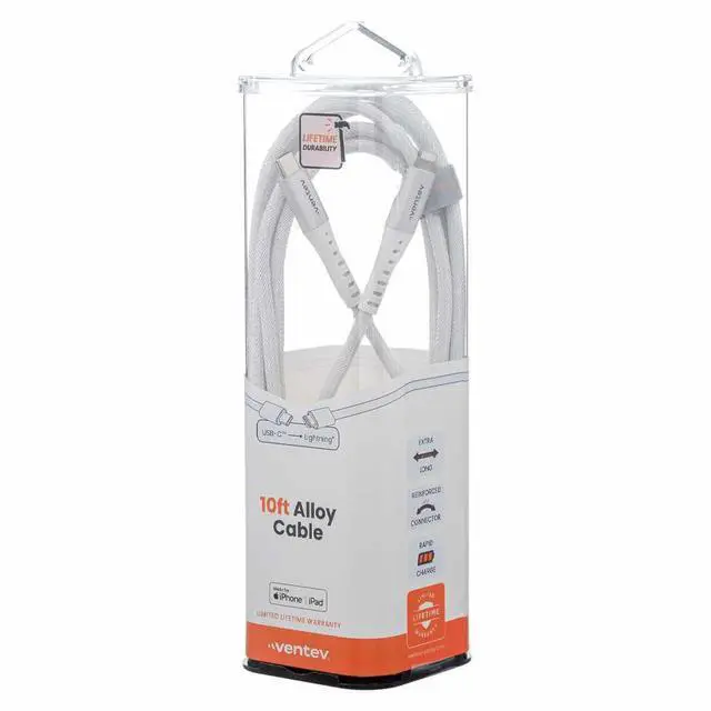 Alt view image 4 of 5 - Ventev (10-Ft) Alloy Braided USB-C to Lightning 8-Pin MFi Cable - White