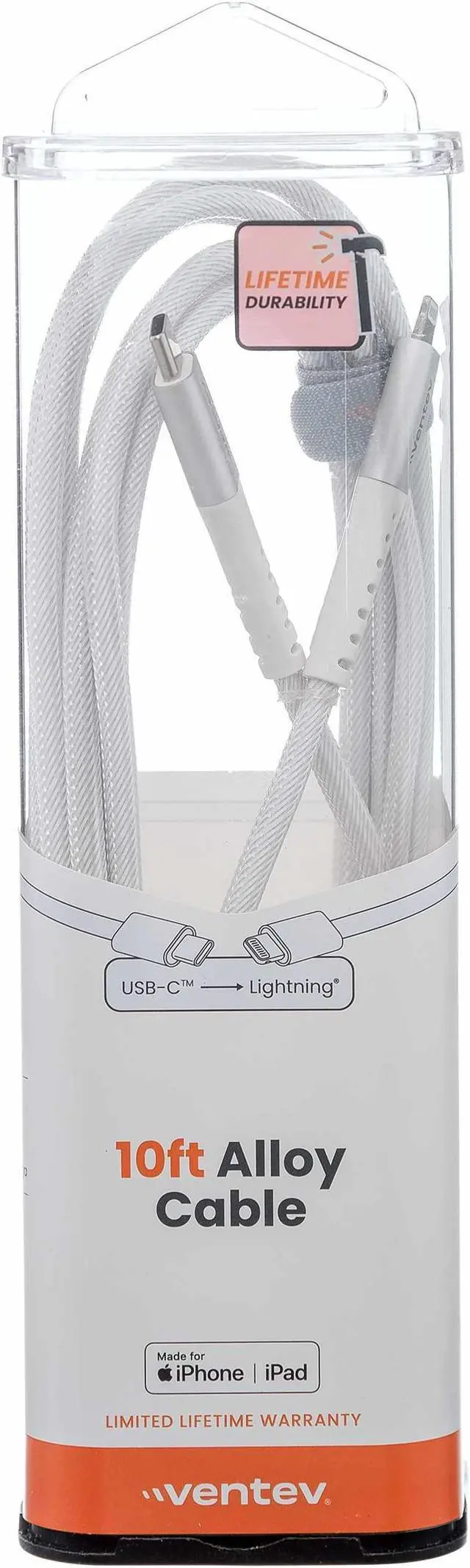 Alt view image 3 of 5 - Ventev (10-Ft) Alloy Braided USB-C to Lightning 8-Pin MFi Cable - White