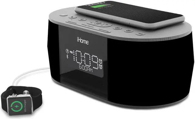 Alt view image 3 of 4 - ihome ibtw38 alarm clock bluetooth stereo with lightning iphone qi wireless charging dock station for iphone xs, xs max, xr, x, iphone 8/7/6 plus usb port to charge any usb device