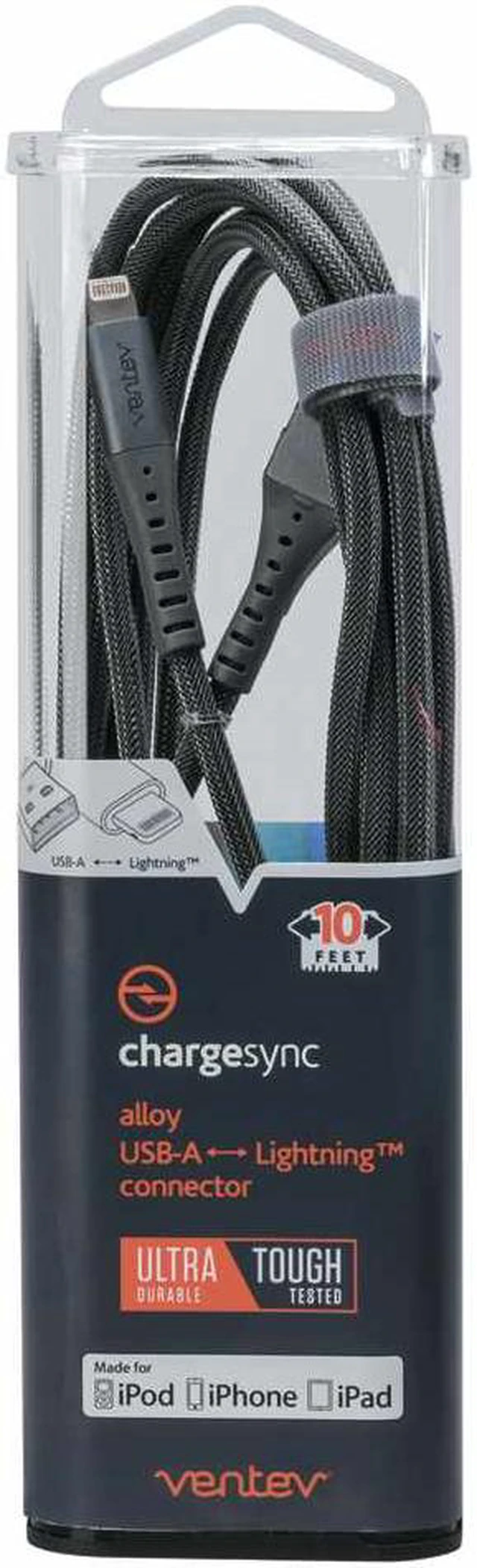 Alt view image 7 of 15 - Ventev Charge/Sync Alloy Lightning Cable 10ft Steel Gray Charge/Sync Cables