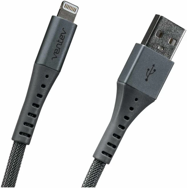 Alt view image 6 of 15 - Ventev Charge/Sync Alloy Lightning Cable 10ft Steel Gray Charge/Sync Cables