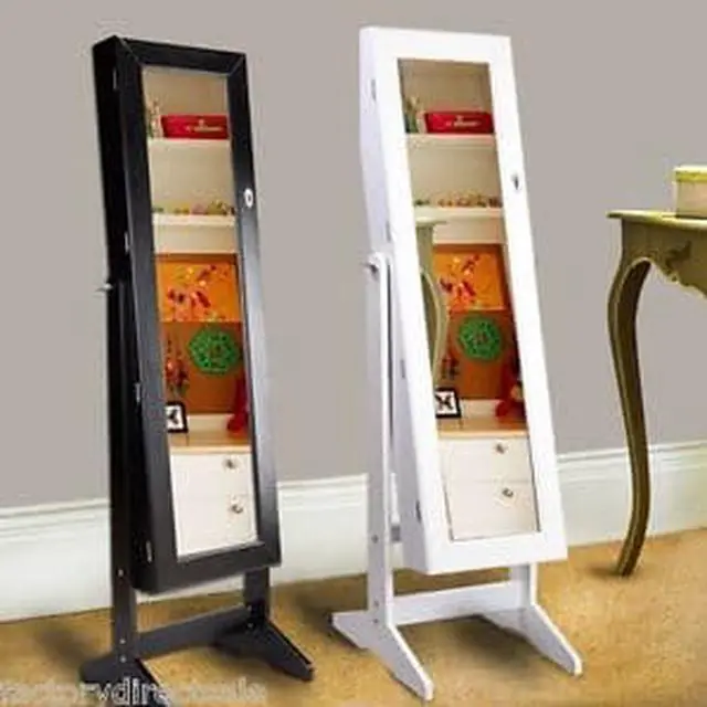 Alt view image 2 of 6 - 2-Drawers Mirrored Jewelry Cabinet W/Stand Mirror Amoire Organizer Storage Box
