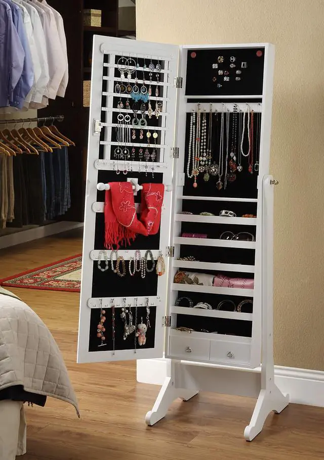 Alt view image 5 of 6 - 2-Drawers Mirrored Jewelry Cabinet W/Stand Mirror Amoire Organizer Storage Box