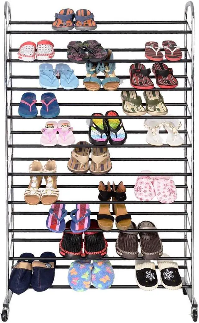 Main image of BestMassage 50 Pair Free Standing Chrome Metal 10 Tier Shoe Tower Rack