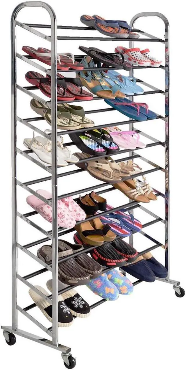 Alt view image 6 of 9 - BestMassage 50 Pair Free Standing Chrome Metal 10 Tier Shoe Tower Rack