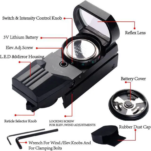 Main image of Tactical Holographic Reflex Red Green Dot Sight 4 Type Reticle for 20mm Rails