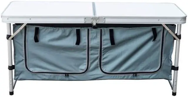 Alt view image 2 of 3 - Outdoor Camping Folding Camp Table with Carrying Handle and Storage 47" Aluminum
