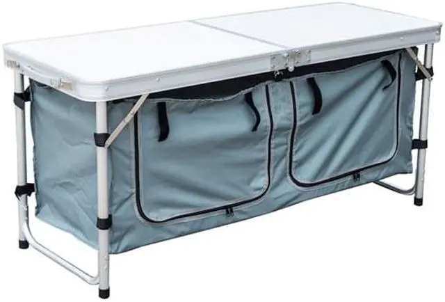 Alt view image 3 of 3 - Outdoor Camping Folding Camp Table with Carrying Handle and Storage 47" Aluminum