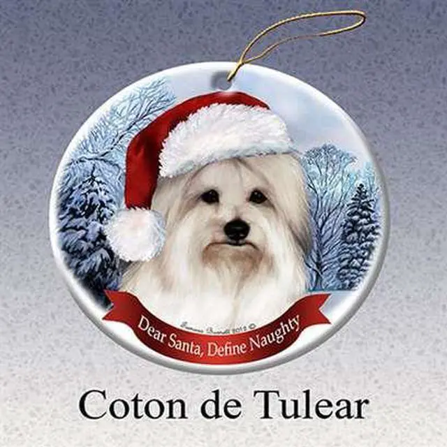 Main image of Holiday Pet Gifts Coton de tulear Santa Hat Dog Porcelain Christmas Tree Ornament