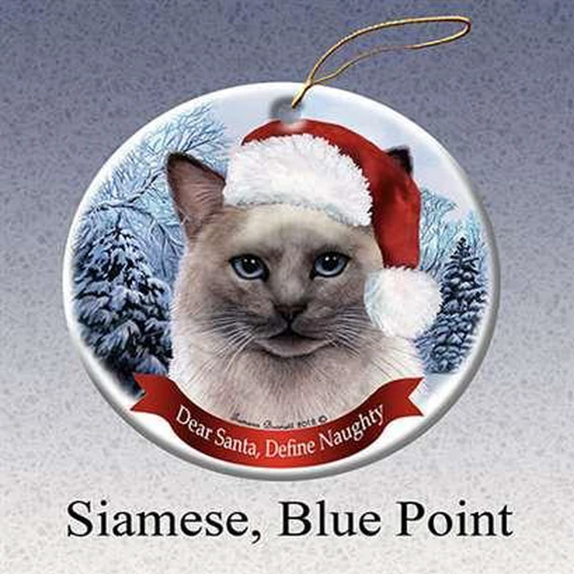 Main image of Holiday Gifts Siamese, Blue Point Santa Hat Cat Porcelain Christmas Ornament
