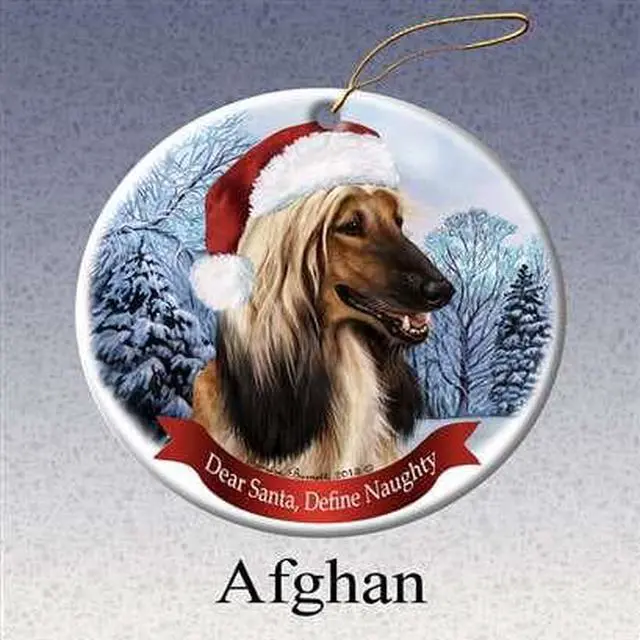 Main image of Holiday Pet Gifts Afghan Santa Hat Dog Porcelain Christmas Tree Ornament