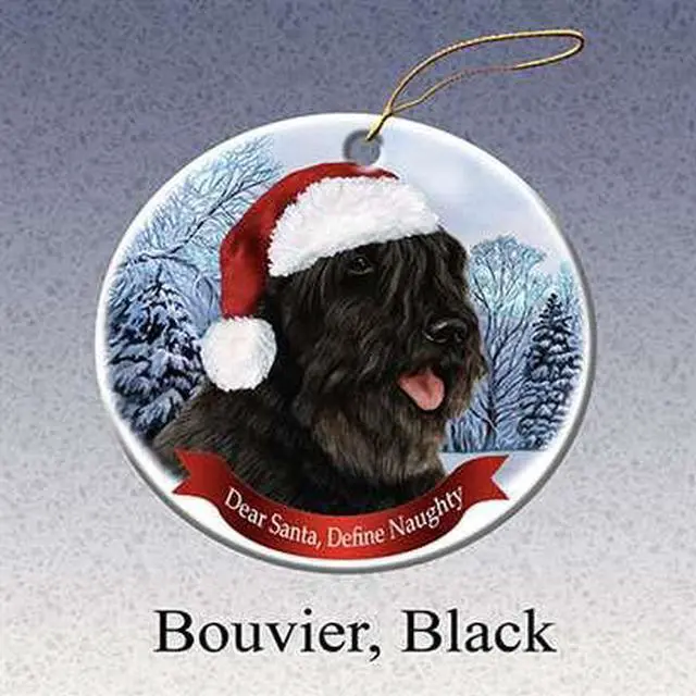 Main image of Holiday Pet Gifts Bouvier (Black) Santa Hat Dog Porcelain Christmas Tree Ornament