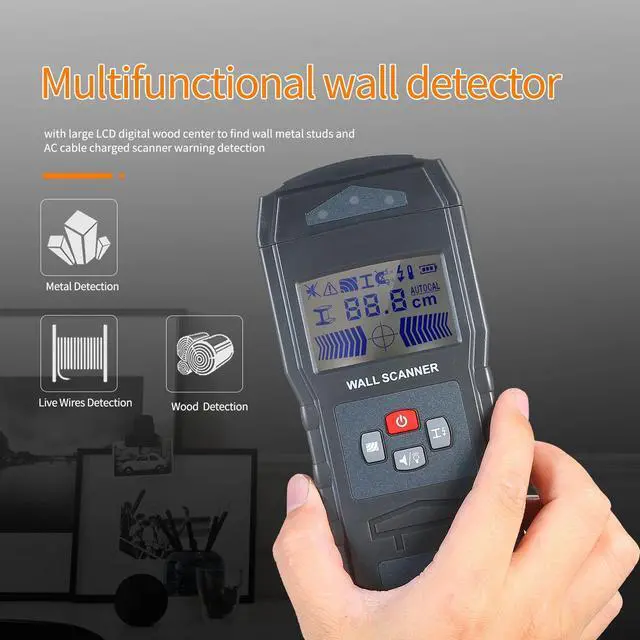 Alt view image 4 of 7 - Multi-function Stud Finder Wall Detector Sensor Wall Scanner with Large LCD Digital Wood Center Finding Metal Studs and AC Cable Live Wire Scanner Warning Detection
