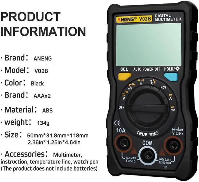Alt view image 5 of 7 - ANENG V02B Analog Digital Multimeter Esr Meter Transistor Tester Multimetro Multimeter Auto Peak Power Off Meter Car Multi Meter - Black
