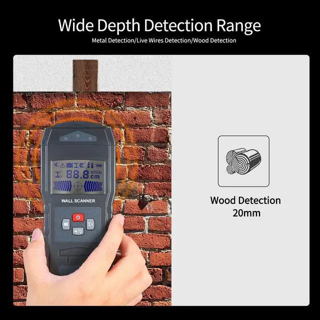 Alt view image 5 of 7 - Multi-function Stud Finder Wall Detector Sensor Wall Scanner with Large LCD Digital Wood Center Finding Metal Studs and AC Cable Live Wire Scanner Warning Detection