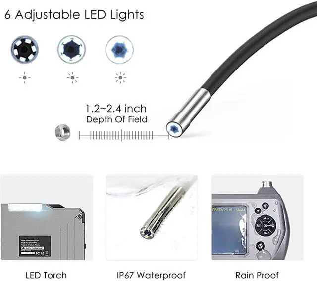 Alt view image 3 of 7 - 7.6mm Industrial Endoscope Borescope Micro Inspection Camera Digital Endoscope HD 3.5inch Borescope Camera with LED Light Semi-Rigid Flexible Pipe Rechargeable 2600mAh Battery - 1M