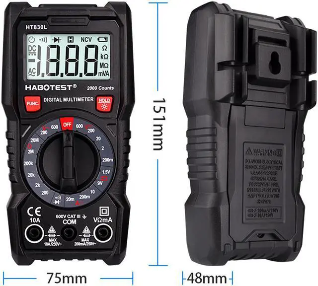 Alt view image 4 of 7 - Portable Digital Multimeter Backlight AC/DC Ammeter Voltmeter Ohm Tester Meter HT830L Handheld LCD Multimetro