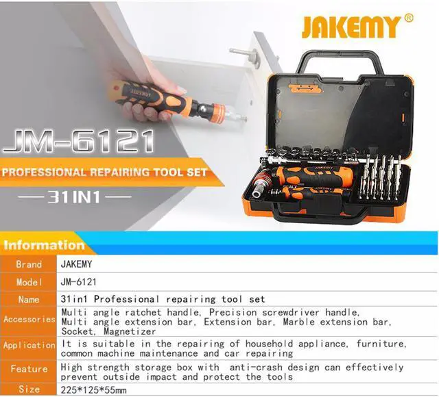 Alt view image 2 of 7 - JAKEMY JM-6121 31 in 1 Hand Tool Set Electronics Repair Tools Set Kit Multi Bits Ratchet Screwdriver Set for LaptopTablet Repair