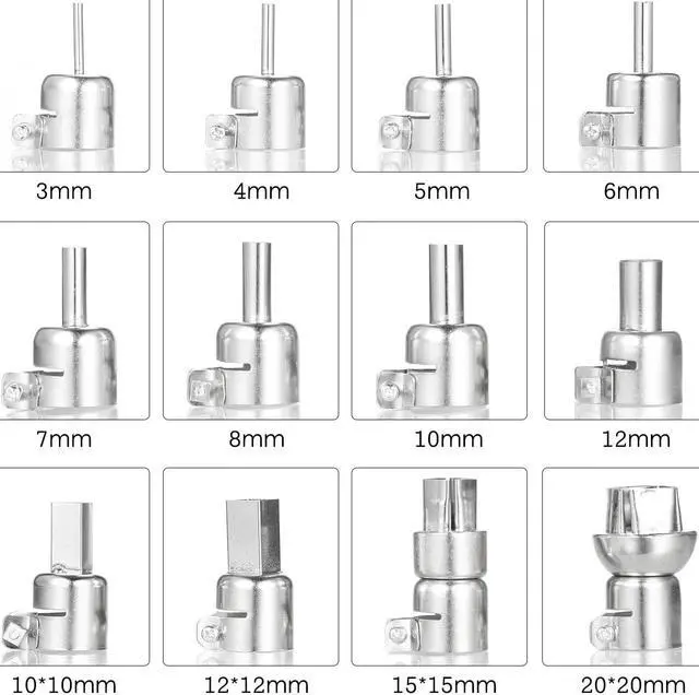 Alt view image 5 of 6 - 12Pcs Universal Hot Air Generator Nozzles Heat Resistant Round and Square Heat Air Machine Solder Set Soldering Tip Tool