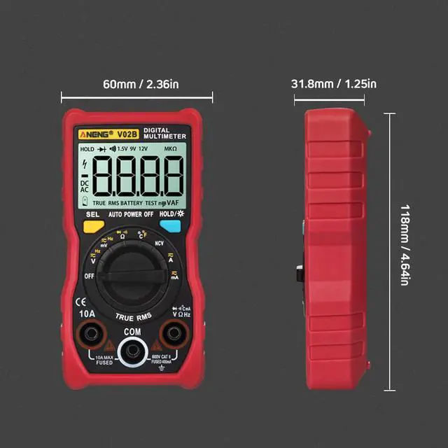 Alt view image 2 of 6 - ANENG V02B Analog Digital Multimeter Esr Meter Transistor Tester Multimetro Multimeter Auto Peak Power Off Meter Car Multi Meter - Red