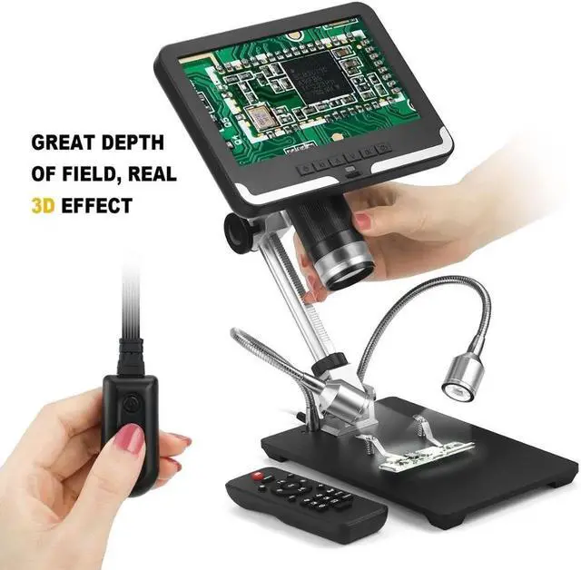 Alt view image 2 of 7 - AD206 7 Inch LCD Screen 2.0MP 200X Digital Microscope Industrial Inspection Electron Microscope Mobile Phone Repairing PCB Soldering SMT Microscopes with Remote Control - Black