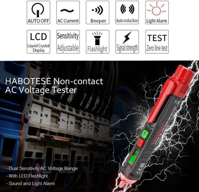 Alt view image 2 of 4 - HABOTEST Portable Non-contact AC Voltage Tester Pen Shaped V~Alert Detector with Sound and Light Alarm