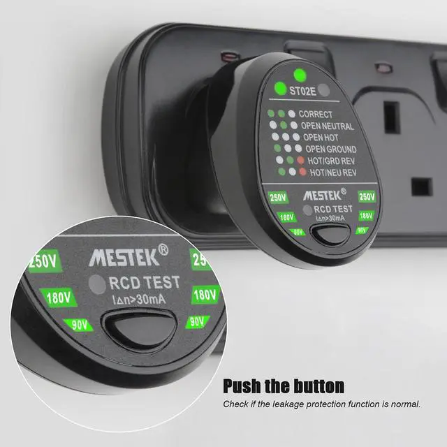 Alt view image 4 of 5 - MESTEK ST02E Socket Testers Voltage Test Socket Detector Ground Zero Line Plug Polarity Phase Check Like