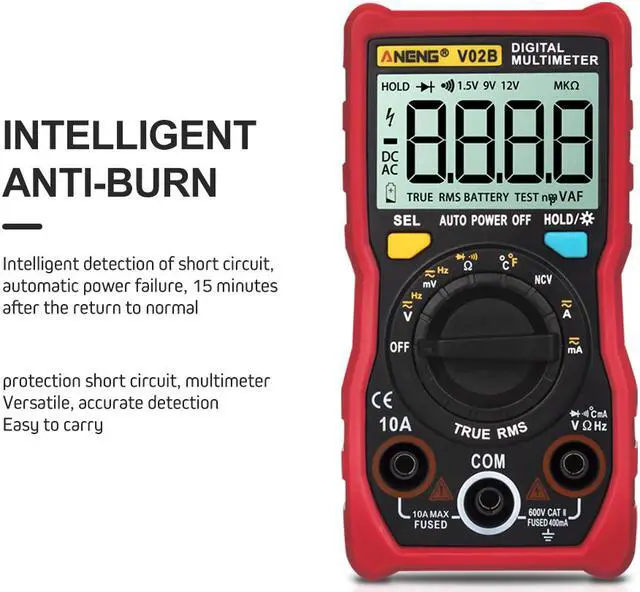 Alt view image 3 of 6 - ANENG V02B Analog Digital Multimeter Esr Meter Transistor Tester Multimetro Multimeter Auto Peak Power Off Meter Car Multi Meter - Red