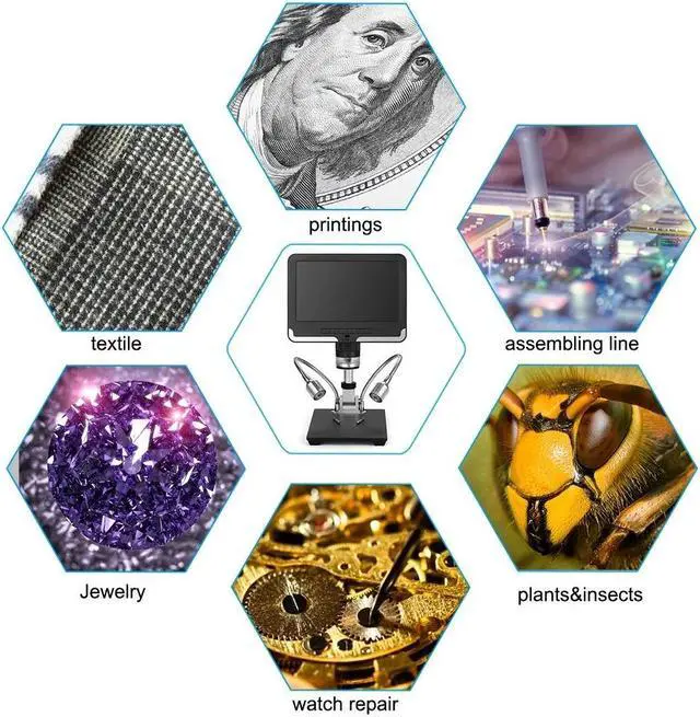 Alt view image 4 of 7 - AD206 7 Inch LCD Screen 2.0MP 200X Digital Microscope Industrial Inspection Electron Microscope Mobile Phone Repairing PCB Soldering SMT Microscopes with Remote Control - Black