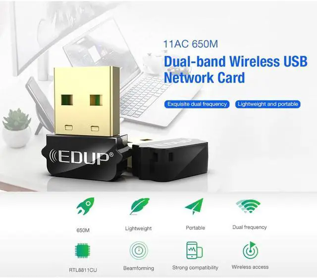 Alt view image 4 of 7 - EDUP USB Network Adapter 11AC 650M Dual Band 2.4G 5.8G Wireless Wifi Adapter EP-AC1651