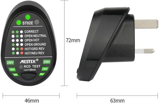 Alt view image 5 of 5 - MESTEK ST02E Socket Testers Voltage Test Socket Detector Ground Zero Line Plug Polarity Phase Check Like