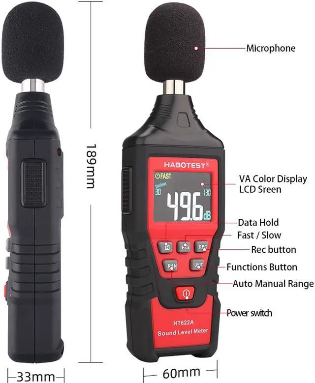 Alt view image 4 of 7 - Habotest HT622A Digital Sound Level Meter Logger 30~130db Digital Diagnostic-Tool Lcd Backlight High Alarm Data Logging