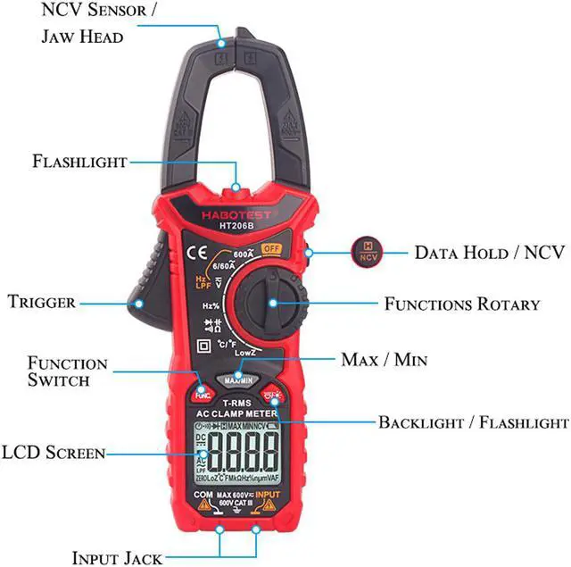 Alt view image 6 of 7 - Habotest HT206B Digital Clamp Meter True Rms Pinza Amperimetrica Multimeter Clamp