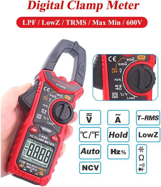 Alt view image 5 of 7 - Habotest HT206B Digital Clamp Meter True Rms Pinza Amperimetrica Multimeter Clamp