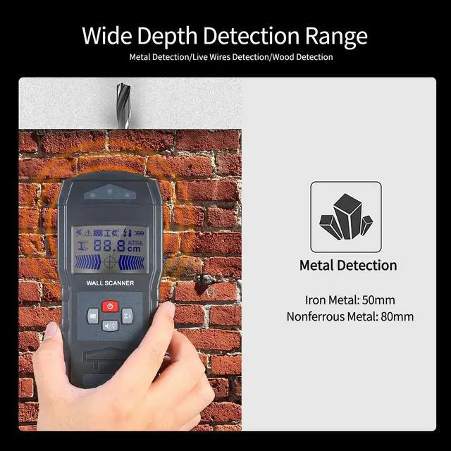 Alt view image 3 of 7 - Multi-function Stud Finder Wall Detector Sensor Wall Scanner with Large LCD Digital Wood Center Finding Metal Studs and AC Cable Live Wire Scanner Warning Detection