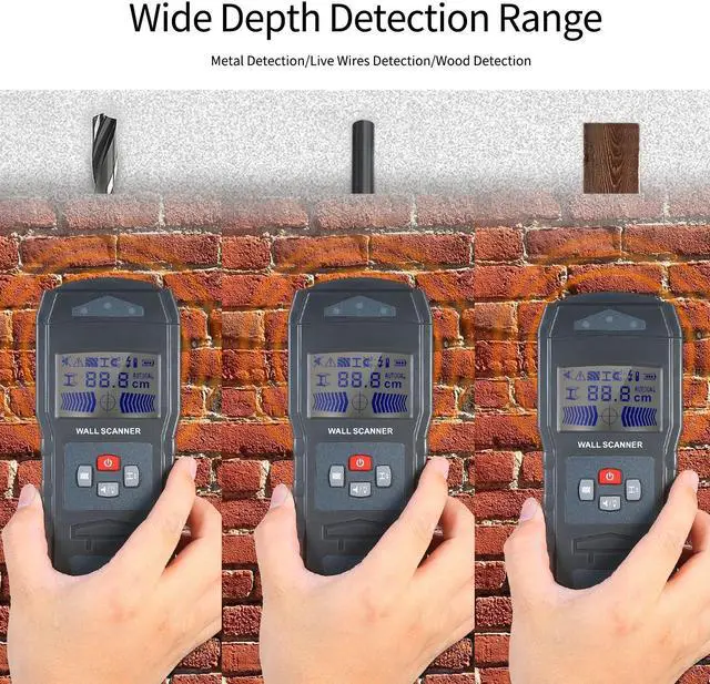 Alt view image 7 of 7 - Multi-function Stud Finder Wall Detector Sensor Wall Scanner with Large LCD Digital Wood Center Finding Metal Studs and AC Cable Live Wire Scanner Warning Detection