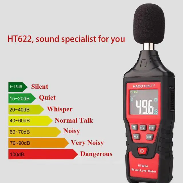 Alt view image 7 of 7 - Habotest HT622A Digital Sound Level Meter Logger 30~130db Digital Diagnostic-Tool Lcd Backlight High Alarm Data Logging