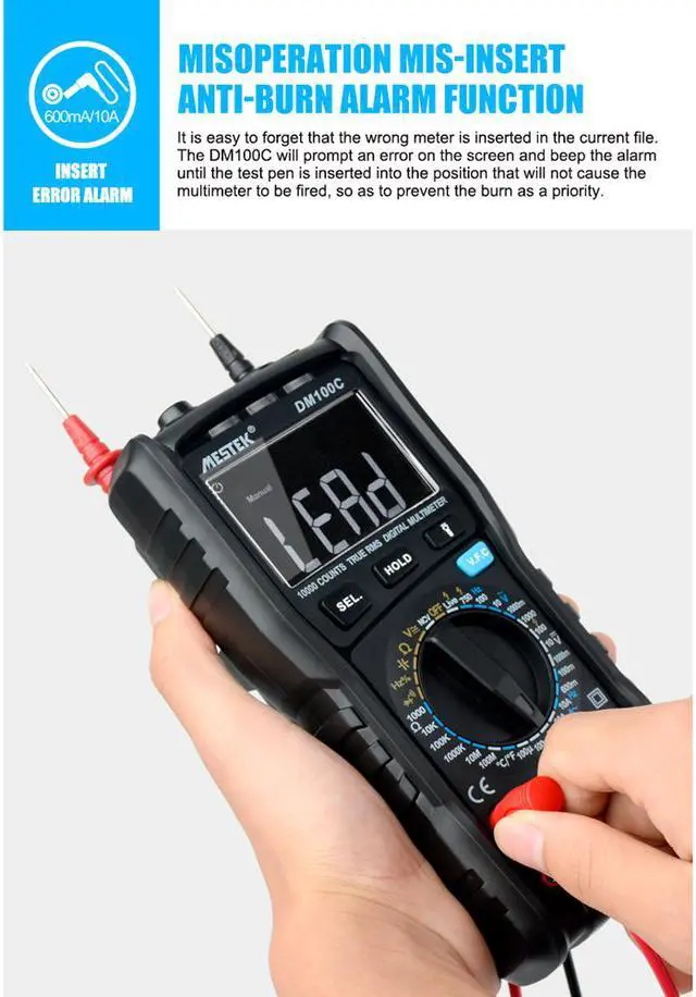 Alt view image 4 of 7 - MESTEK DM100C Analog Digital Multimeter True RMS NCV Automatic Multimeter Resistance Voltage Temperature Multimetro Non-contact Meter
