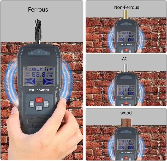 Alt view image 2 of 7 - Multi-function Stud Finder Wall Detector Sensor Wall Scanner with Large LCD Digital Wood Center Finding Metal Studs and AC Cable Live Wire Scanner Warning Detection