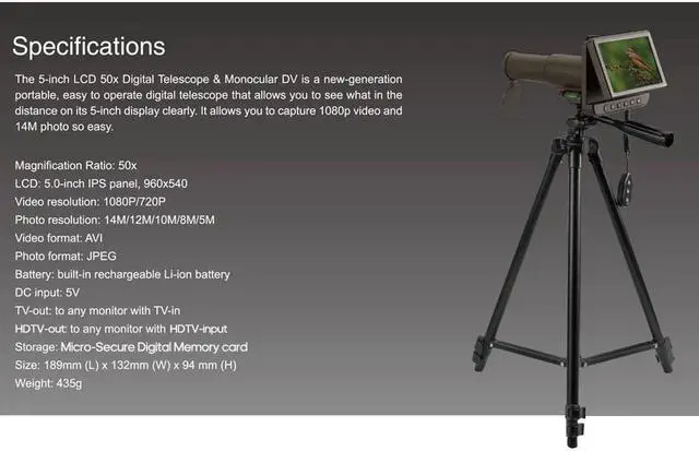 Alt view image 2 of 7 - Outdoor Camera Monocular Portable High Definition Telescope Video Photo Recording Digital Camera with 5in LCD Digital Display