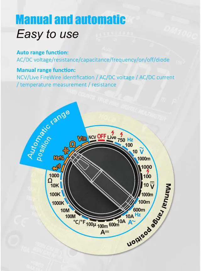 Alt view image 3 of 7 - MESTEK DM100C Analog Digital Multimeter True RMS NCV Automatic Multimeter Resistance Voltage Temperature Multimetro Non-contact Meter
