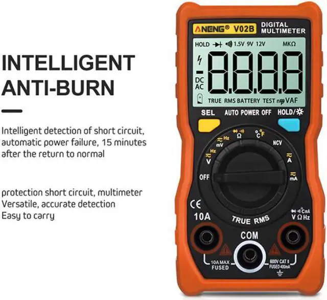 Alt view image 7 of 7 - ANENG V02B Analog Digital Multimeter Esr Meter Transistor Tester Multimetro Multimeter Auto Peak Power Off Meter Car Multi Meter - Orange
