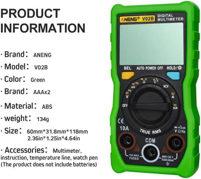 Alt view image 5 of 5 - ANENG V02B Analog Digital Multimeter Esr Meter Transistor Tester Multimetro Multimeter Auto Peak Power Off Meter Car Multi Meter - Green
