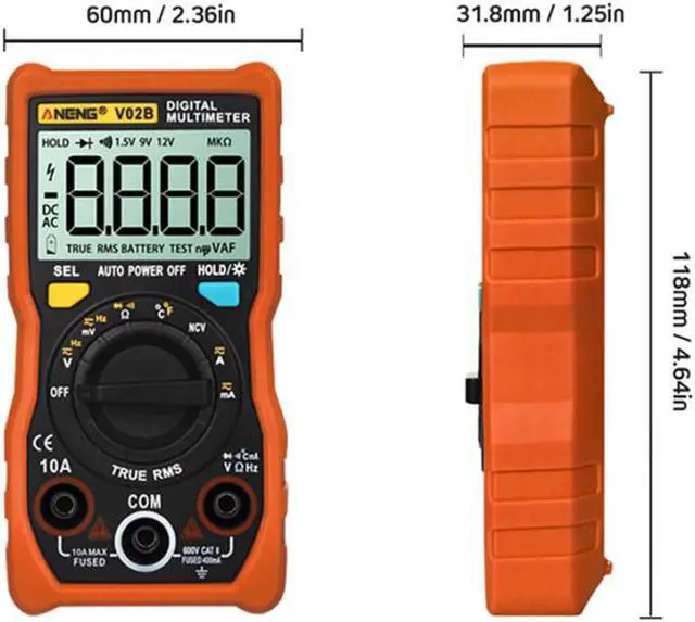Alt view image 3 of 7 - ANENG V02B Analog Digital Multimeter Esr Meter Transistor Tester Multimetro Multimeter Auto Peak Power Off Meter Car Multi Meter - Orange