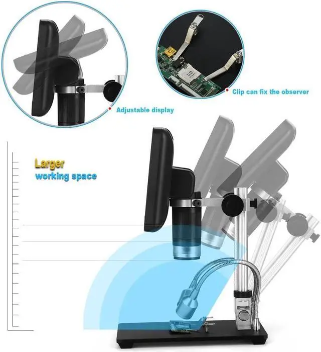 Alt view image 3 of 7 - AD206 7 Inch LCD Screen 2.0MP 200X Digital Microscope Industrial Inspection Electron Microscope Mobile Phone Repairing PCB Soldering SMT Microscopes with Remote Control - White