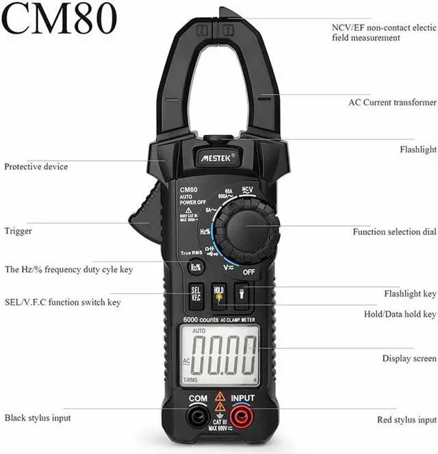 Alt view image 2 of 7 - MESTEK CM80 Professional True RMS LCD Digital Clamp Meter Multimeter AC/DC Voltage AC Current Capacitance Continuity Test Frequency Measurement Tester
