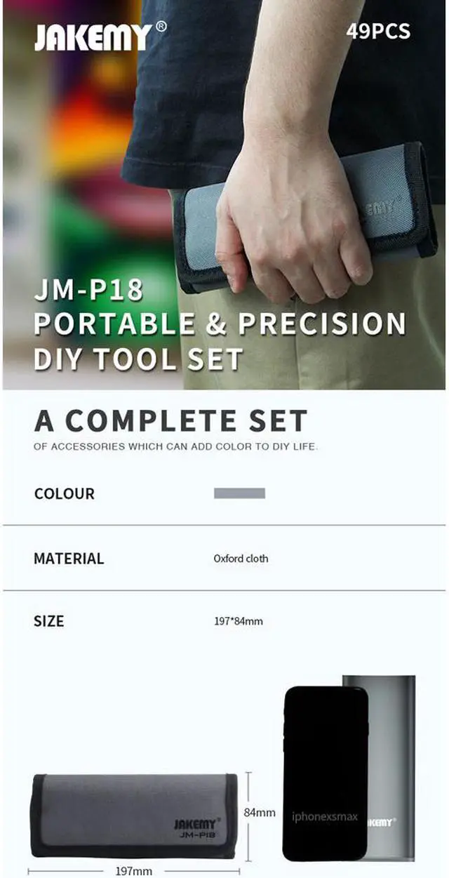 Alt view image 4 of 6 - JAKEMY JM-P18 Mini Precision Screwdriver Tool Set with Waterproof Oxford Bag for Mobile Phone Household DIY Repair