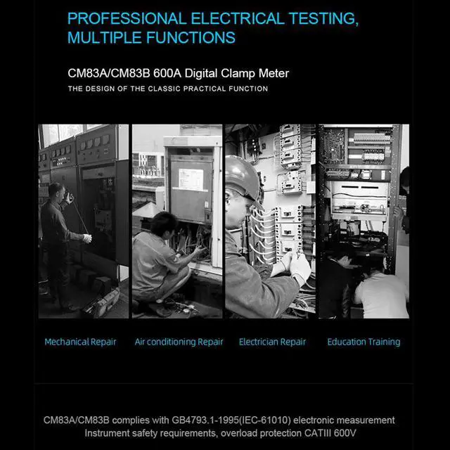 Alt view image 2 of 7 - MESTEK CM83A Digital Clamp Meter 600A AC Current 600V AC/DC Voltage Capacitance Measurement Data Hold Backlight NCV Tester Multimeter