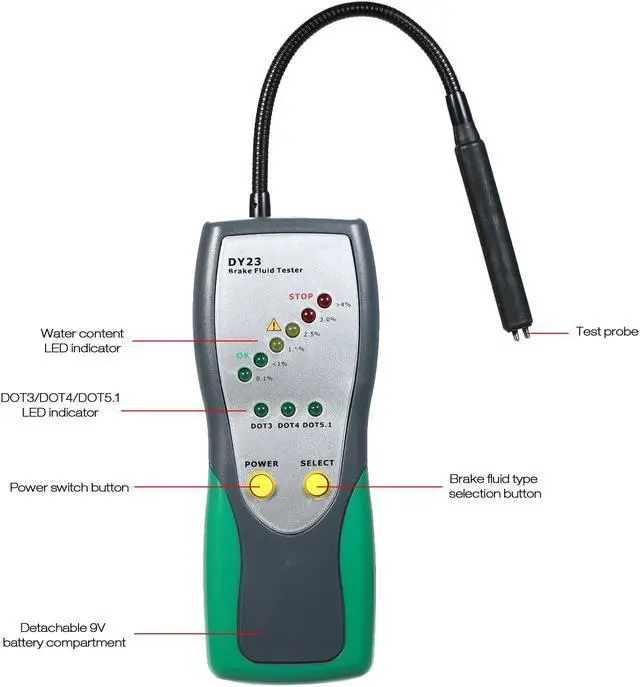 Alt view image 5 of 7 - DY23 Automotive Brake Fluid Tester Digital Brake Fluid Inspection with High-Precision Probe LED Indicator Display Car Diagnostic Tool